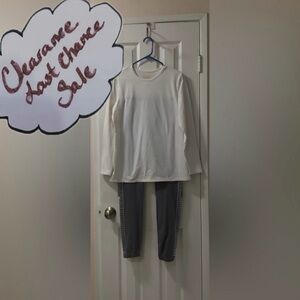 Thermajane Women's Size L White Long Sleeve Top W/BOHO LG Gray Leggings